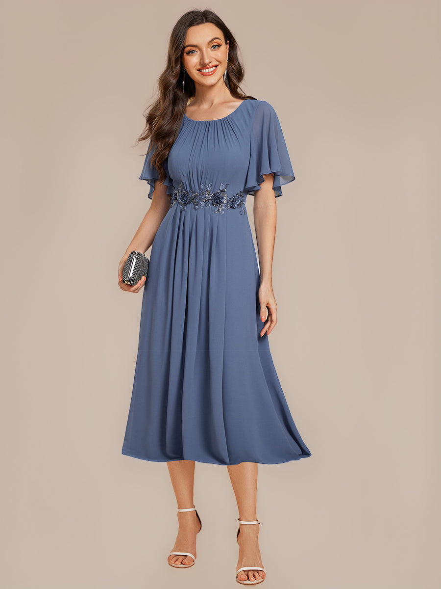 Floral Chiffon Ruffle Sleeve Evening Dress #color_Dusty Blue