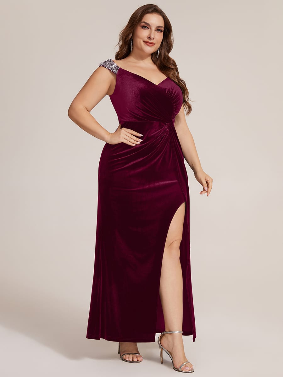 Knotted Velvet Sleeveless Dress #color_Burgundy