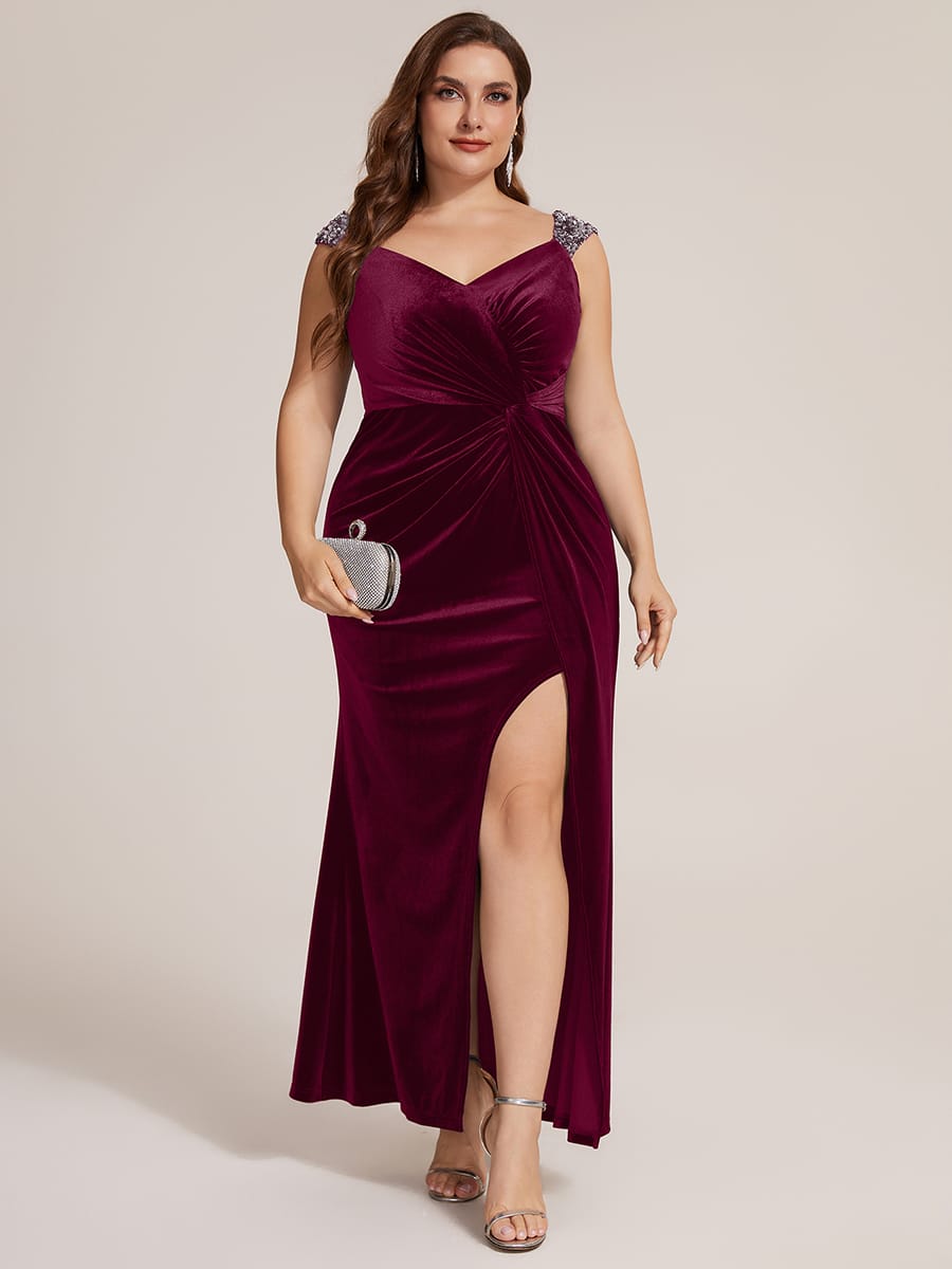 Knotted Velvet Sleeveless Dress #color_Burgundy