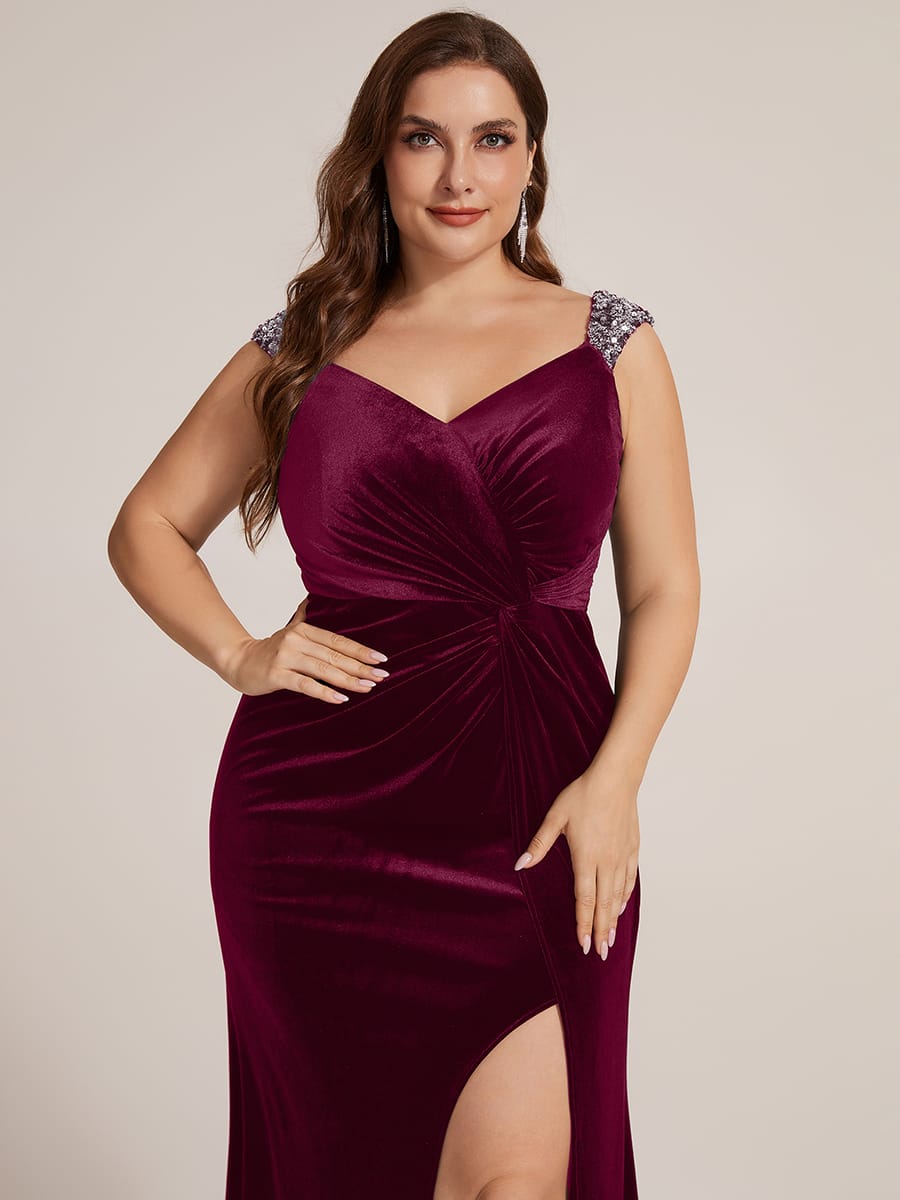 Knotted Velvet Sleeveless Dress #color_Burgundy