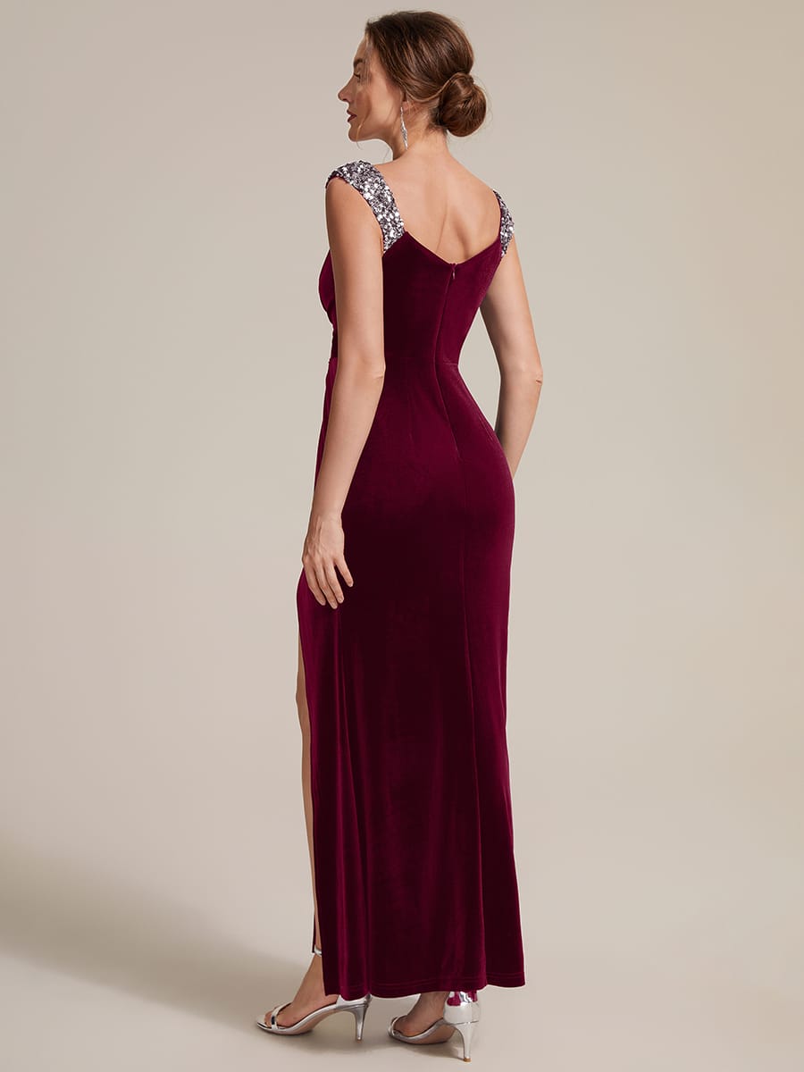 Knotted Velvet Sleeveless Dress #color_Burgundy