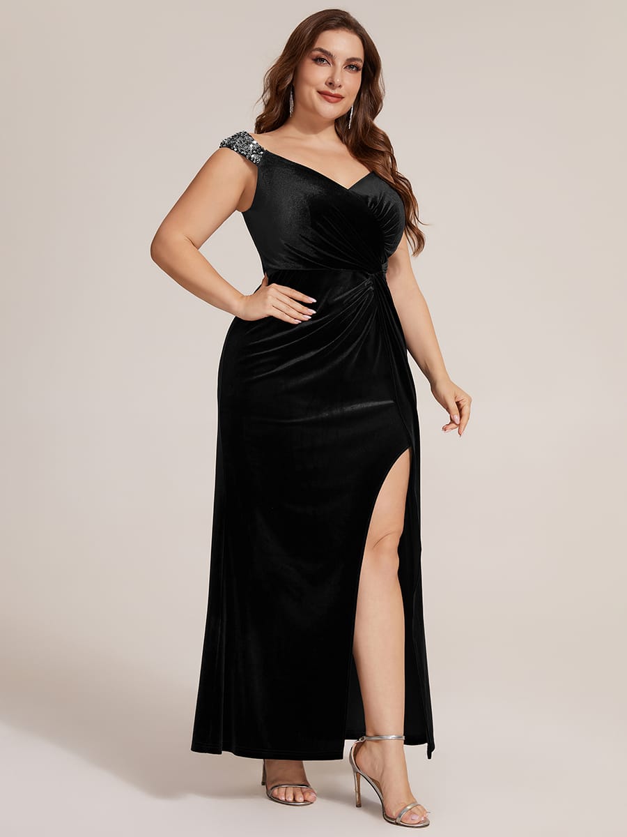 Knotted Velvet Sleeveless Dress #color_Black