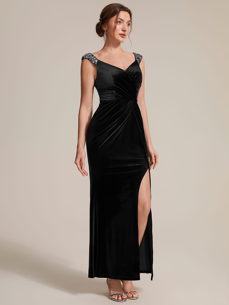 Knotted Velvet Sleeveless Dress #color_Black