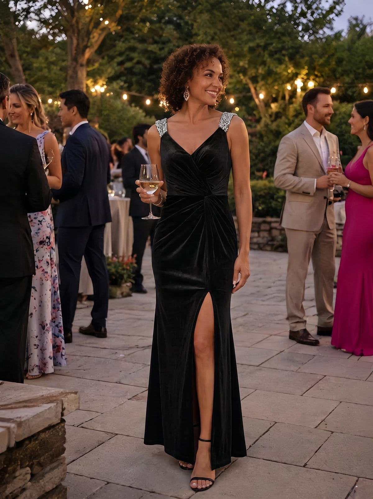 Knotted Velvet Sleeveless Dress #color_Black