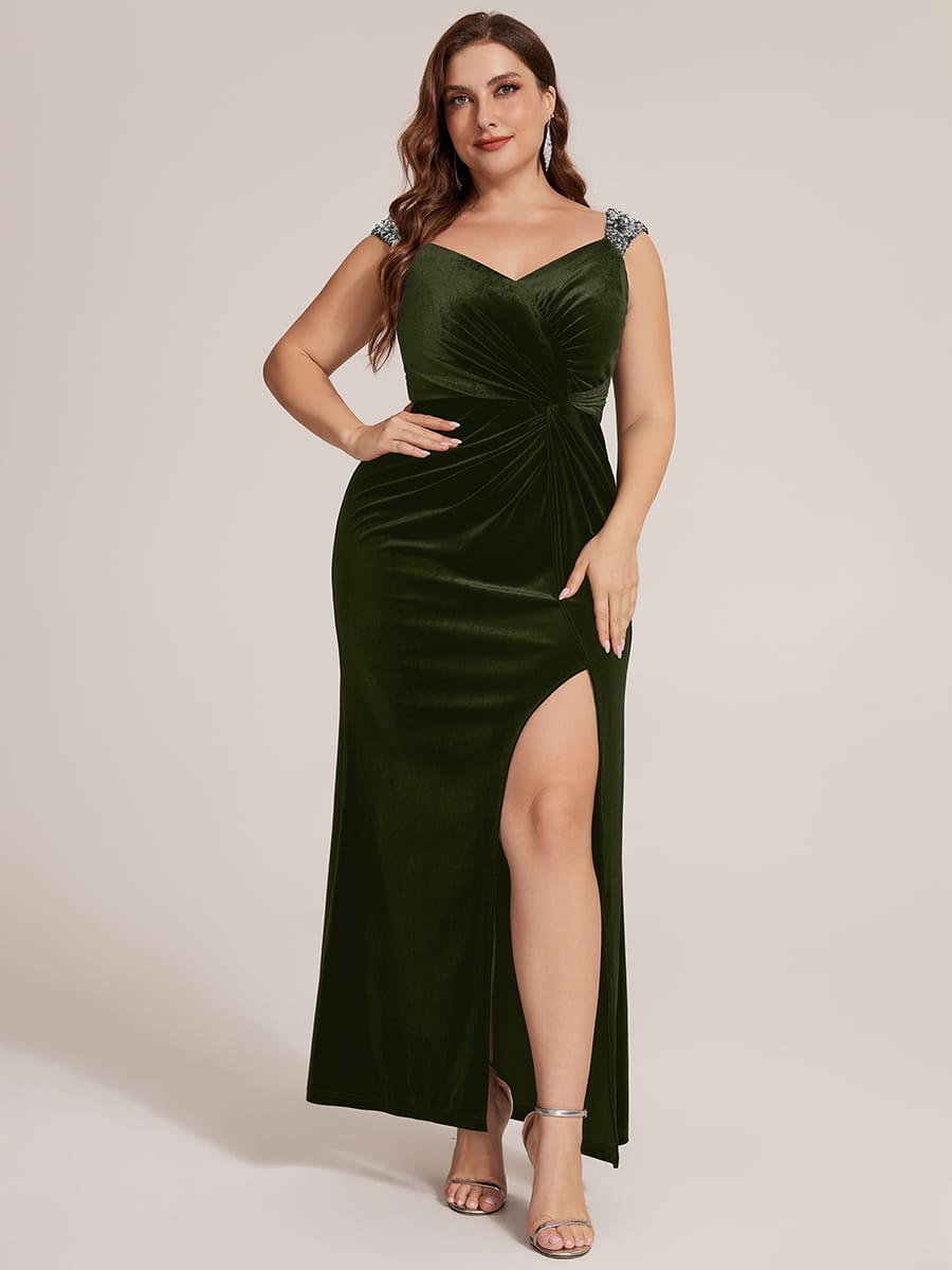 Knotted Velvet Sleeveless Dress #color_Olive Green