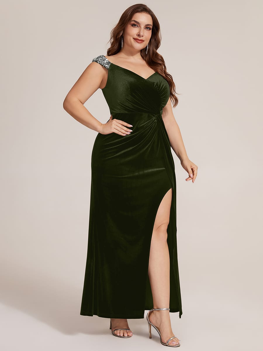 Knotted Velvet Sleeveless Dress #color_Olive Green