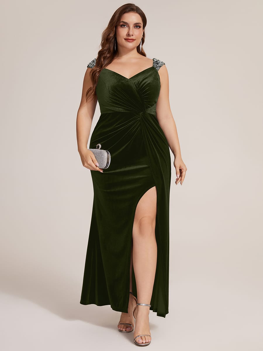 Knotted Velvet Sleeveless Dress #color_Olive Green