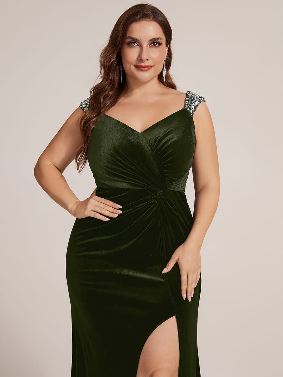 Knotted Velvet Sleeveless Dress #color_Olive Green