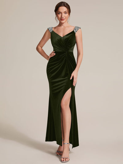 Velvet V-Neck Sleeveless Sequin Dress