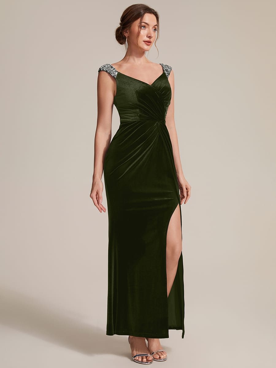 Knotted Velvet Sleeveless Dress #color_Olive Green