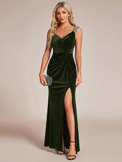 Velvet V-Neck Sleeveless Sequin Dress