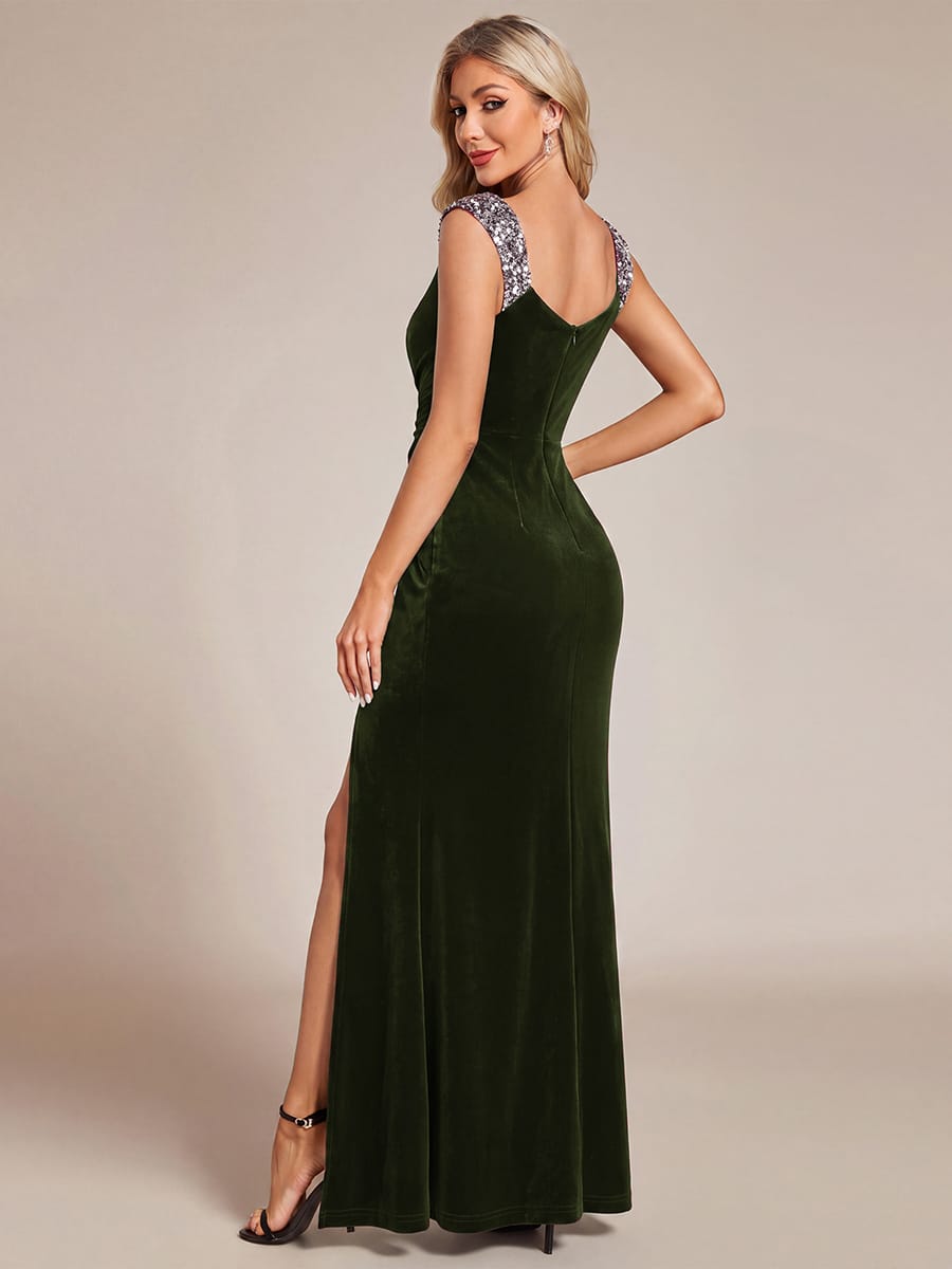 Knotted Velvet Sleeveless Dress #color_Olive Green