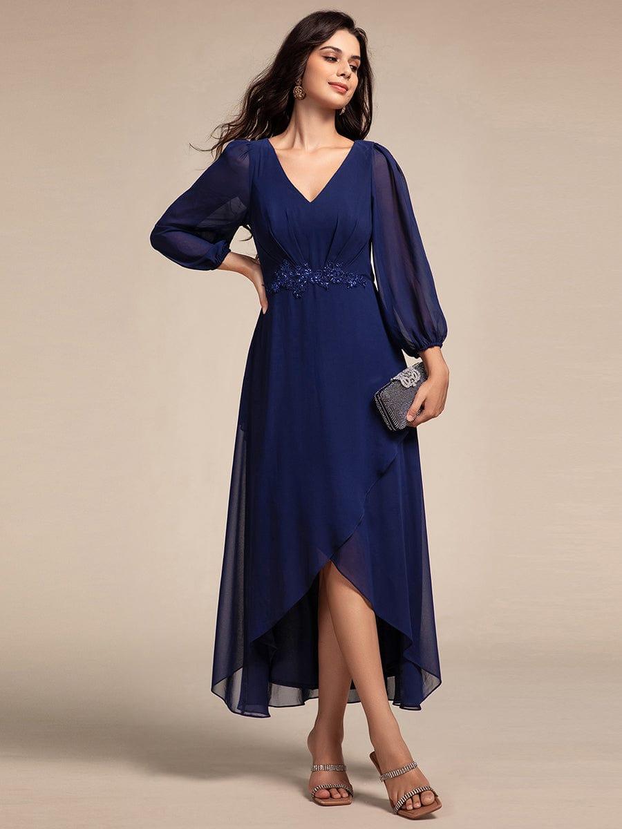 Chic High-Low Chiffon Long Sleeve Evening Dress with Waist
