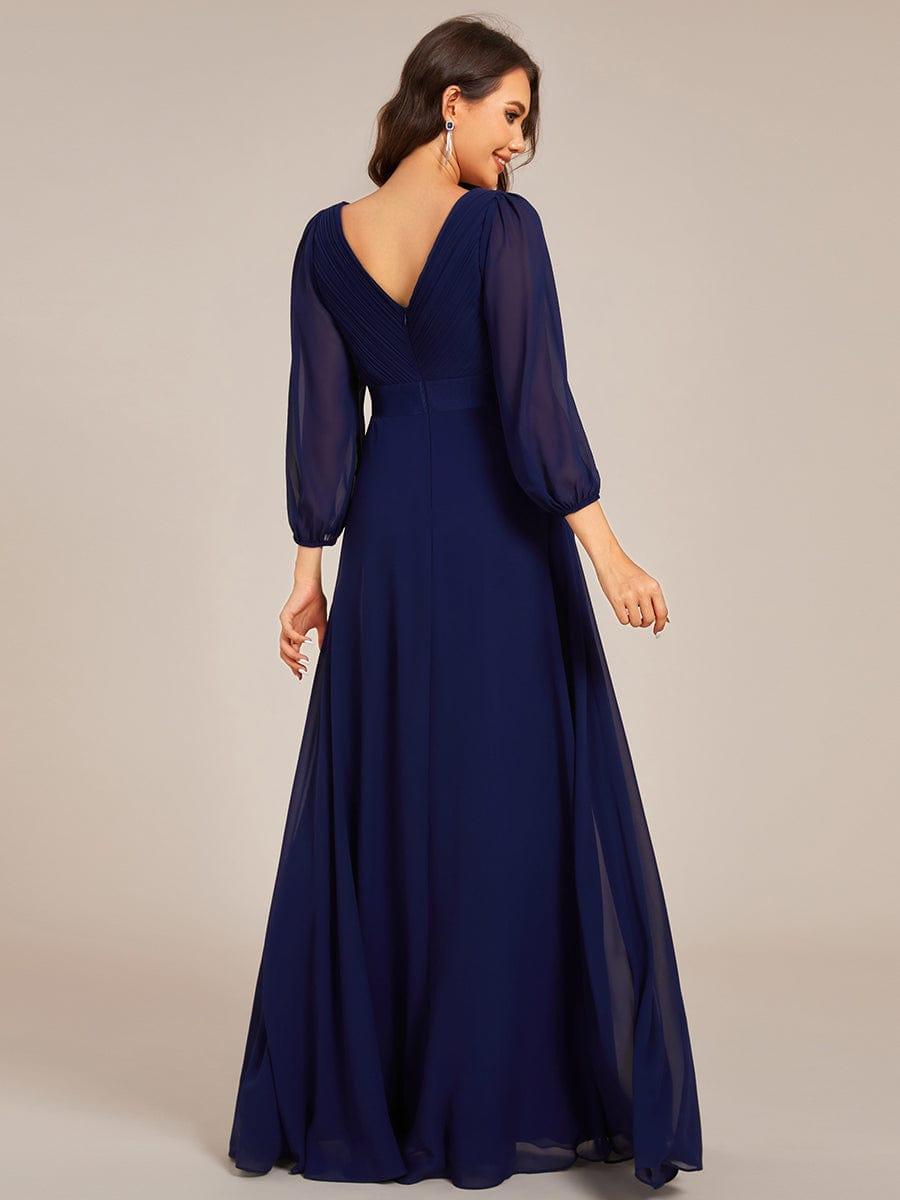 Chiffon Long Sleeve Empire Waist Maxi Bridesmaid Dress with Pleated Detailing #color_Navy Blue