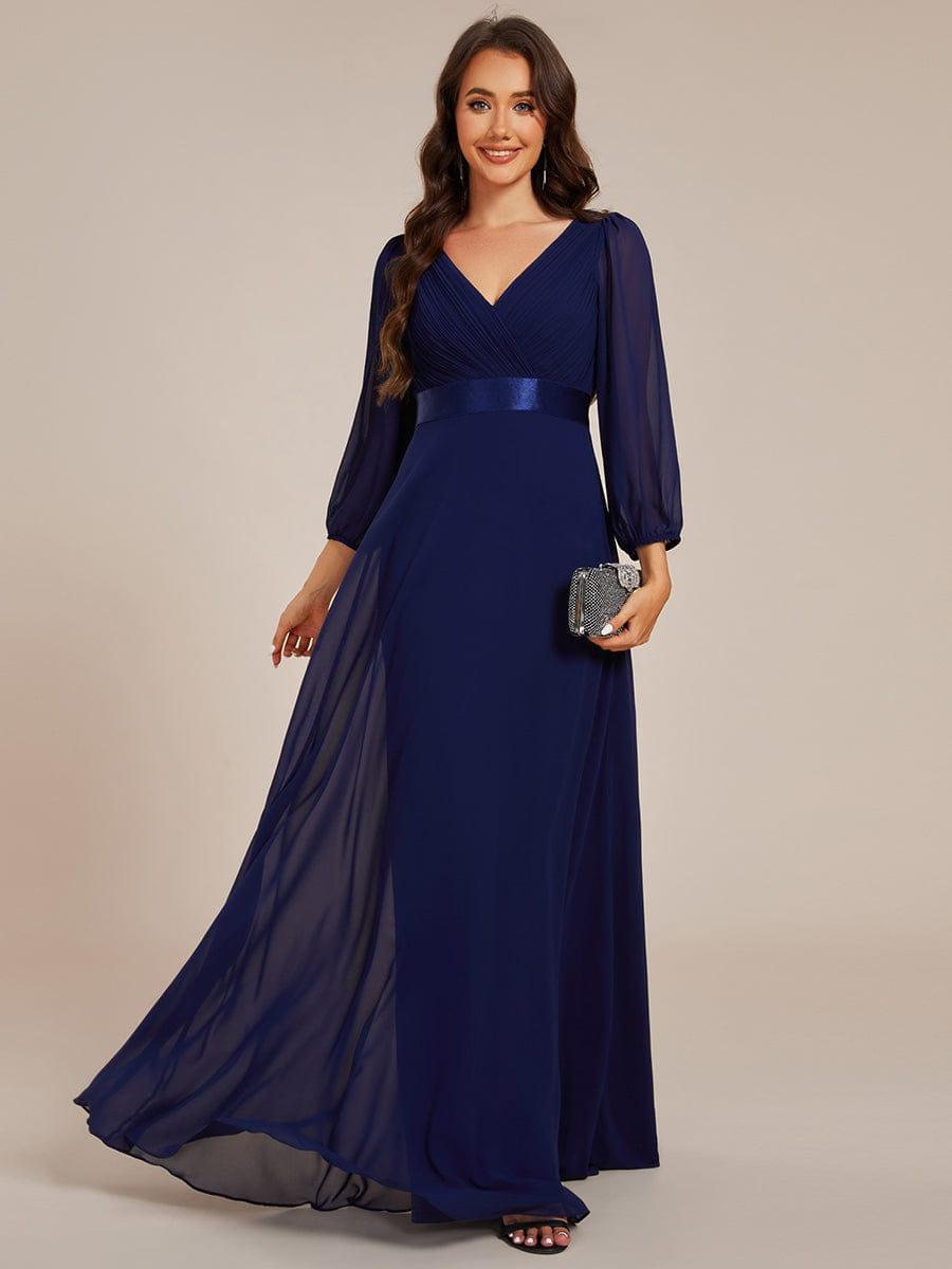 Chiffon Long Sleeve Empire Waist Maxi Bridesmaid Dress with Pleated Detailing #color_Navy Blue
