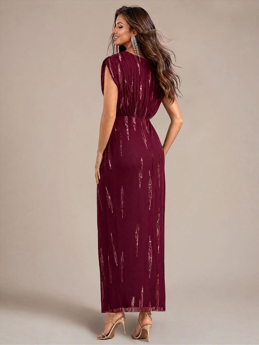 Sequin Tulle Batwing Sleeve Dress #color_Burgundy