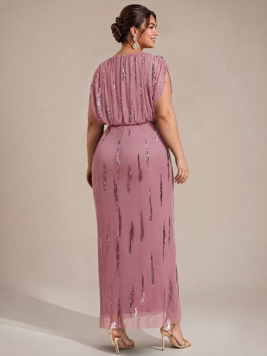 Sequin Tulle Batwing Sleeve Dress #color_Purple Orchid