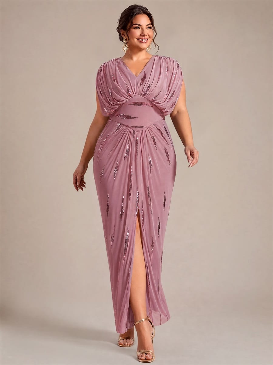 Sequin Tulle Batwing Sleeve Dress #color_Purple Orchid