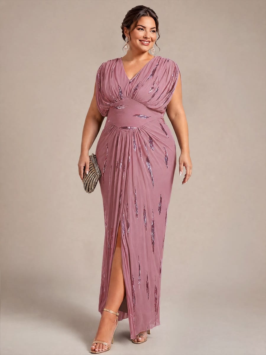 Sequin Tulle Batwing Sleeve Dress #color_Purple Orchid