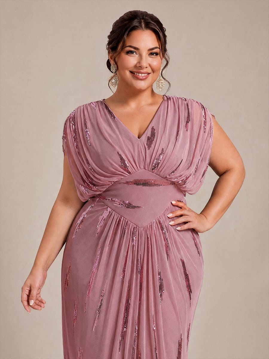 Sequin Tulle Batwing Sleeve Dress #color_Purple Orchid