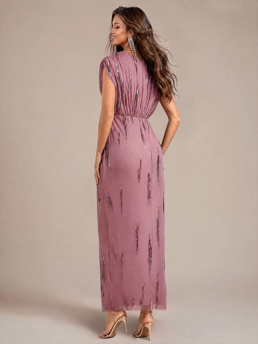 Sequin Tulle Batwing Sleeve Dress #color_Purple Orchid