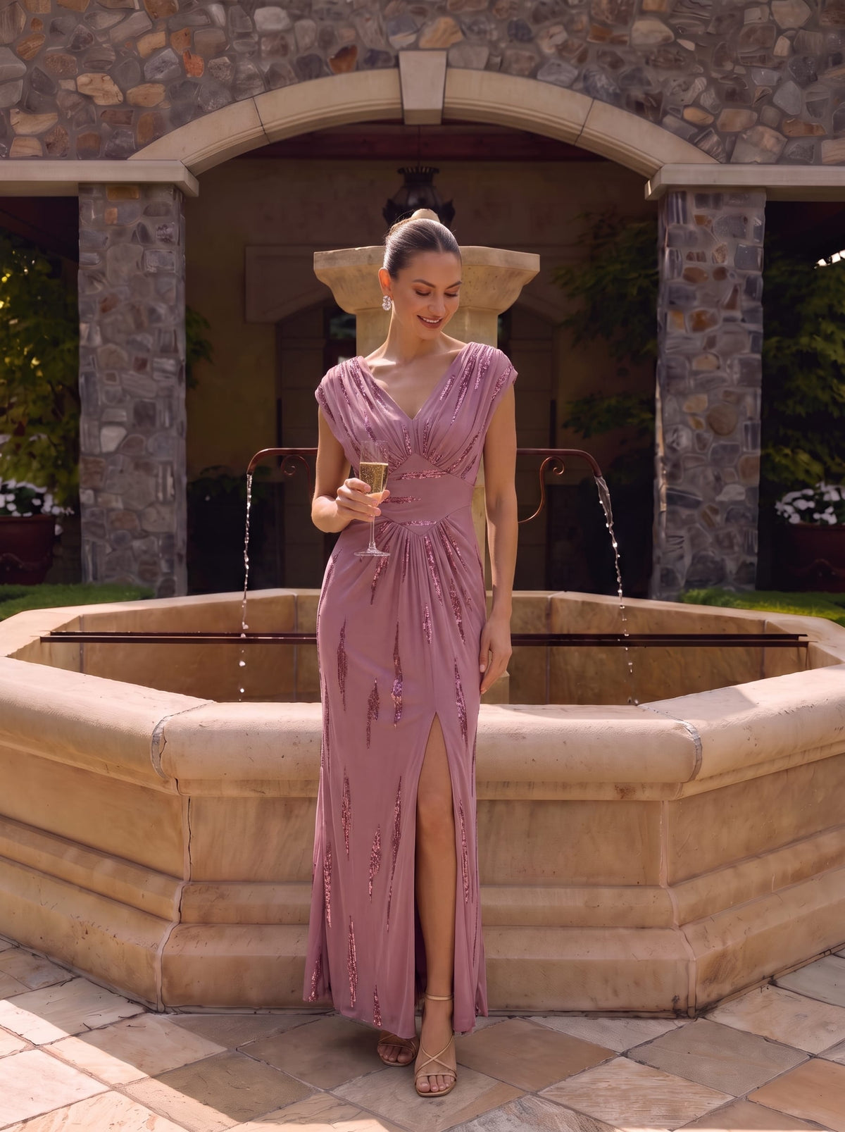 Sequin Tulle Batwing Sleeve Dress #color_Purple Orchid