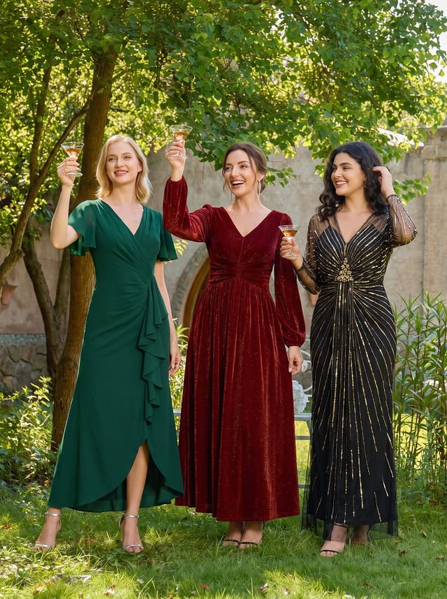 Lurex Mesh Puff Sleeve A-line Dress #color_Burgundy