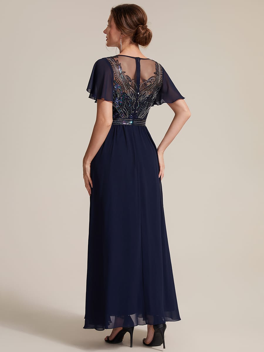 See-through Tulle Ruffle Sleeve Dress #color_Navy Blue