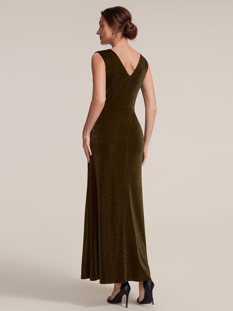 Slit Lurex Mesh Sleeveless Dress #color_Brown