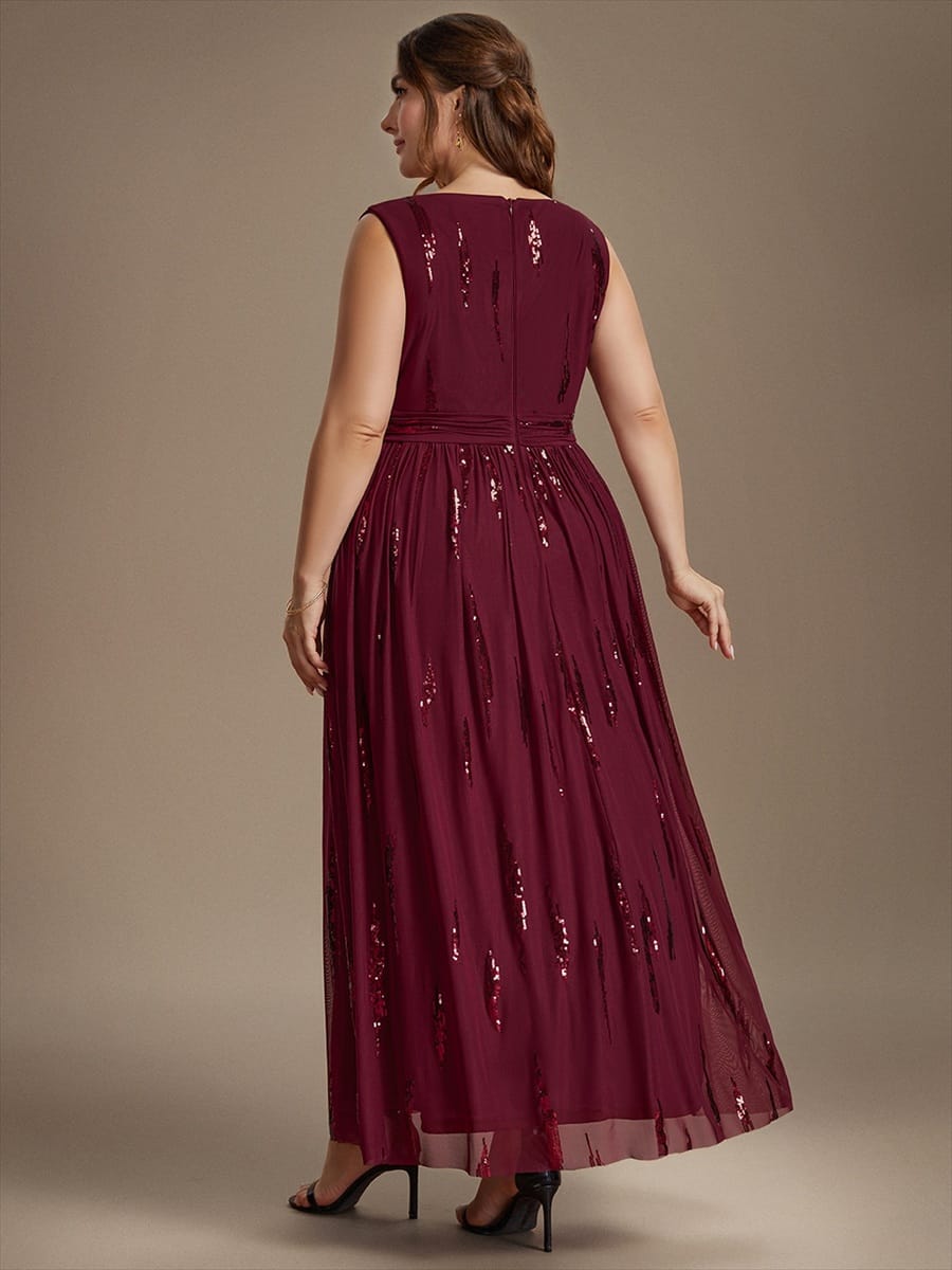 Tulle Sleeveless A-line Dress #color_Burgundy