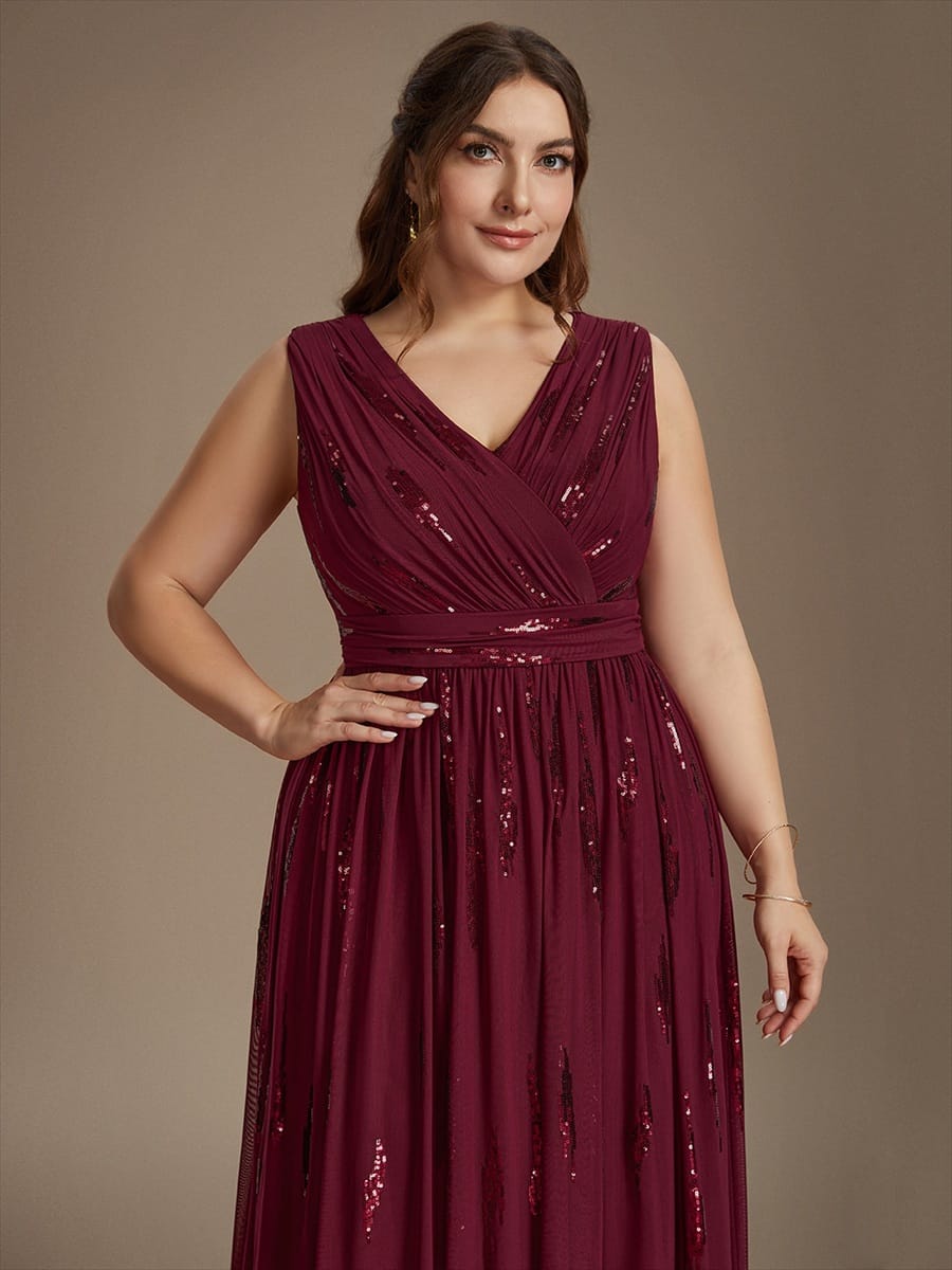 Tulle Sleeveless A-line Dress #color_Burgundy
