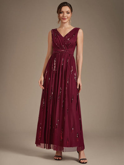 Draped Sequin Tulle Sleeveless Maxi Dress