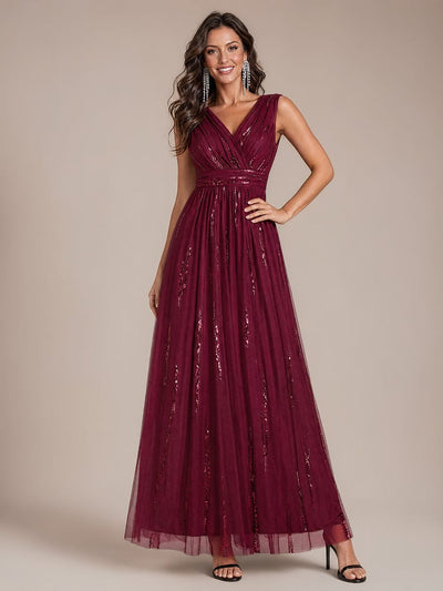 Draped Sequin Tulle Sleeveless Maxi Dress