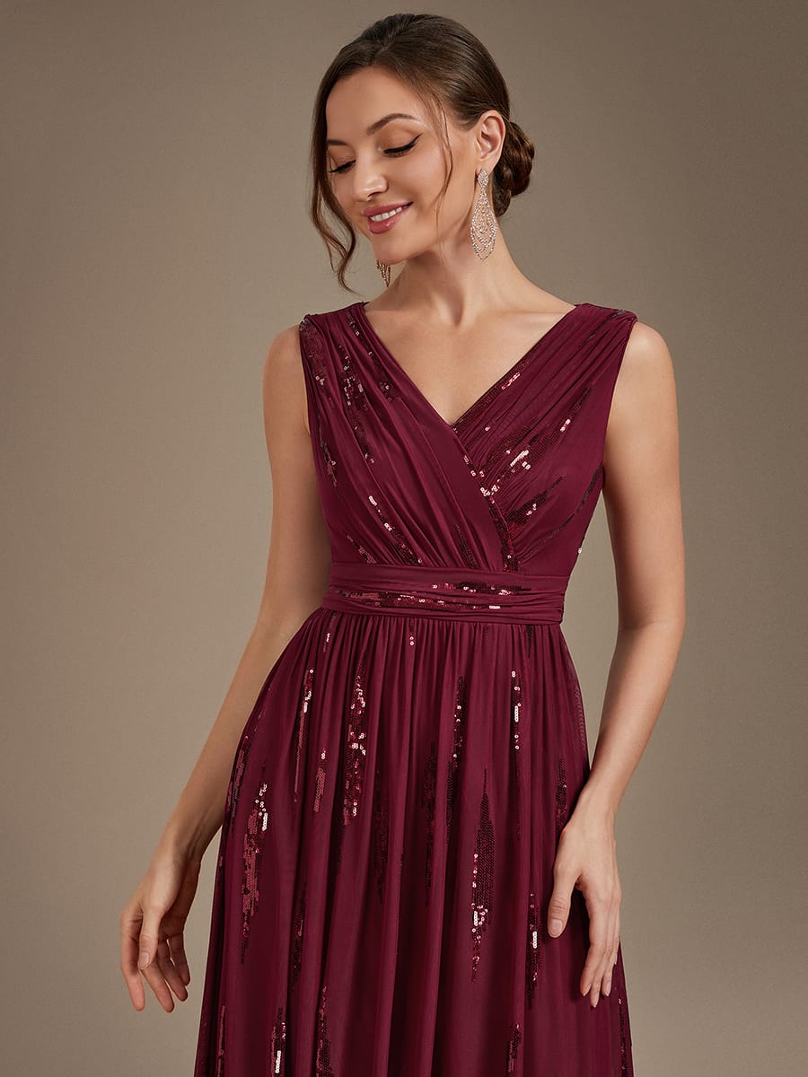 Tulle Sleeveless A-line Dress #color_Burgundy