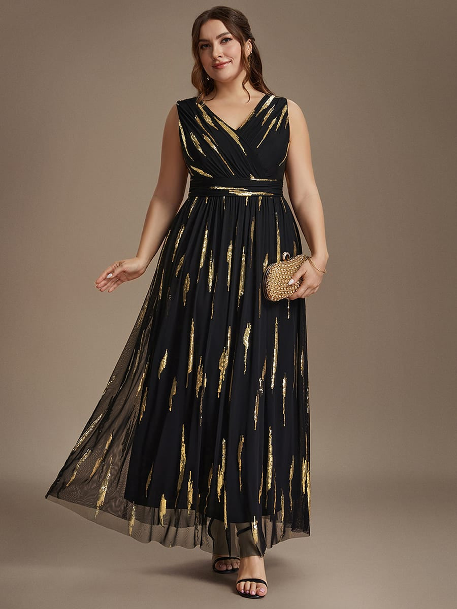 Tulle Sleeveless A-line Dress #color_Black & Gold
