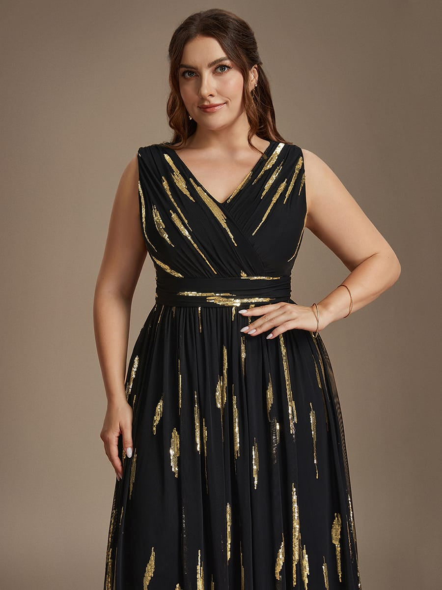 Tulle Sleeveless A-line Dress #color_Black & Gold