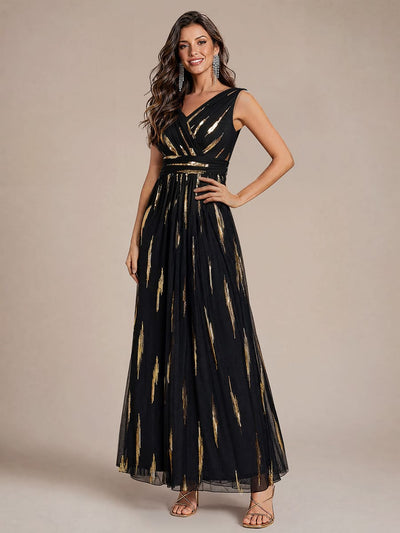Draped Sequin Tulle Sleeveless Maxi Dress