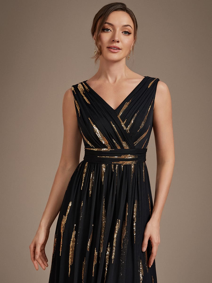 Tulle Sleeveless A-line Dress #color_Black & Gold