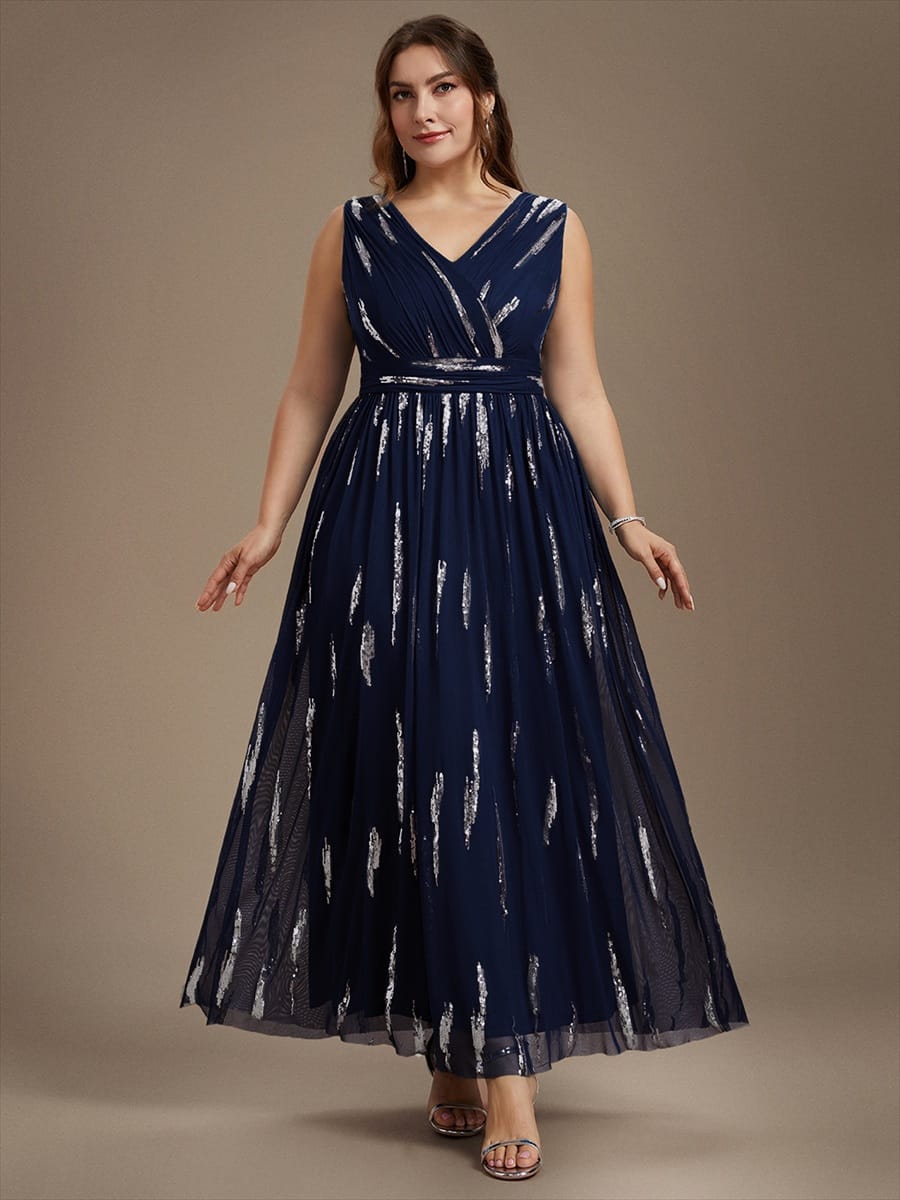 Tulle Sleeveless A-line Dress #color_Navy Blue