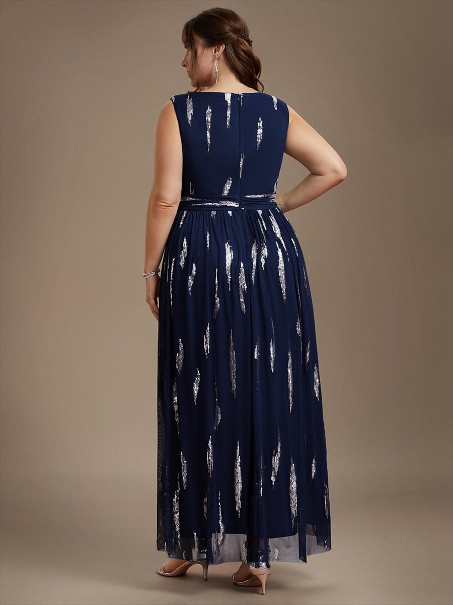 Tulle Sleeveless A-line Dress #color_Navy Blue