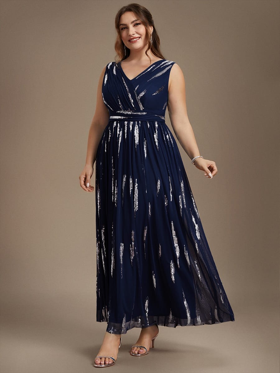 Tulle Sleeveless A-line Dress #color_Navy Blue