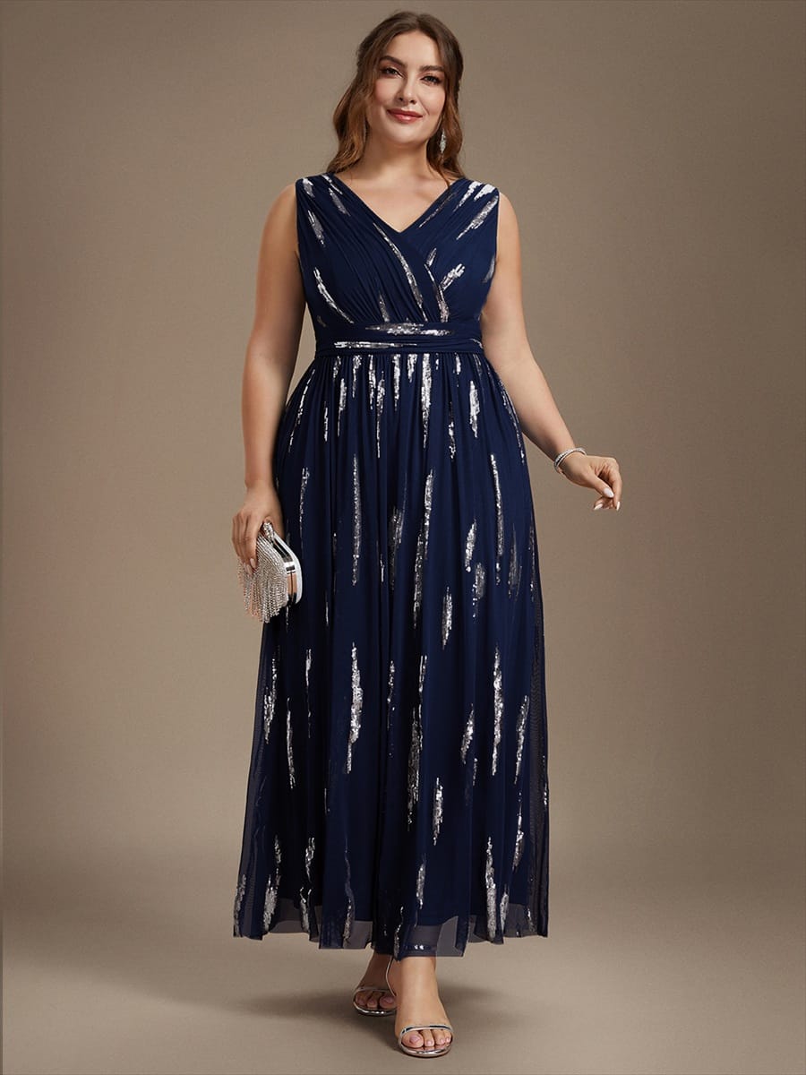 Tulle Sleeveless A-line Dress #color_Navy Blue