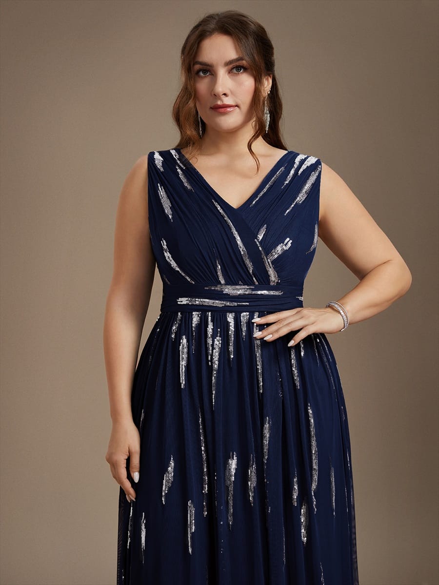 Tulle Sleeveless A-line Dress #color_Navy Blue