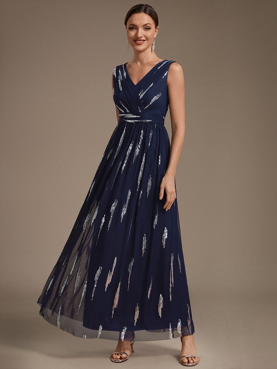 Tulle Sleeveless A-line Dress #color_Navy Blue