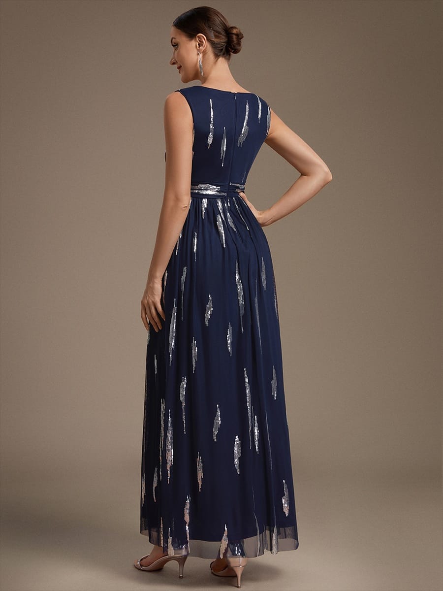 Tulle Sleeveless A-line Dress #color_Navy Blue