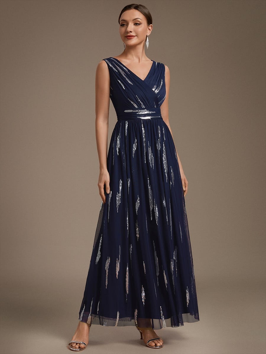 Tulle Sleeveless A-line Dress #color_Navy Blue