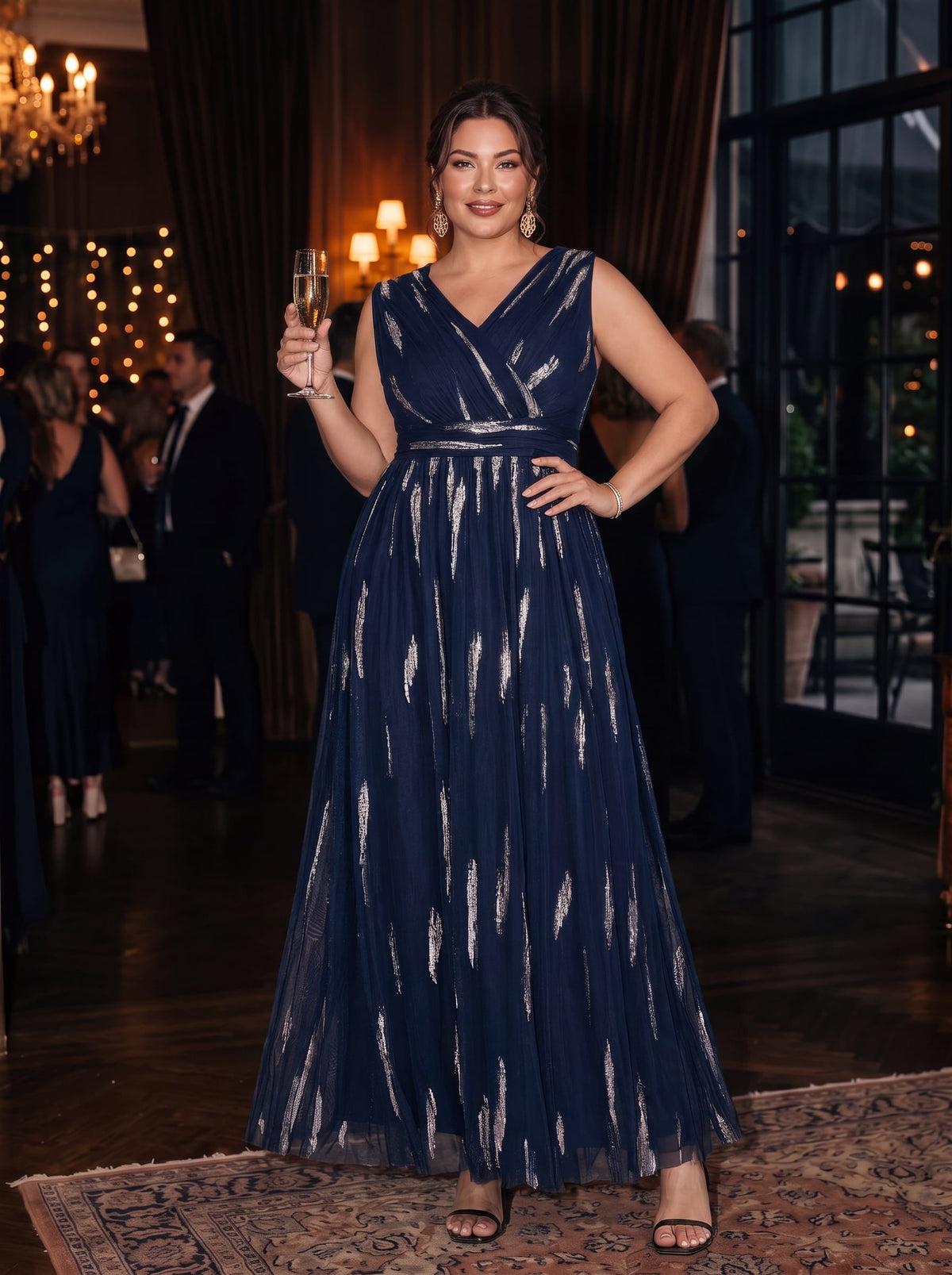 Tulle Sleeveless A-line Dress #color_Navy Blue