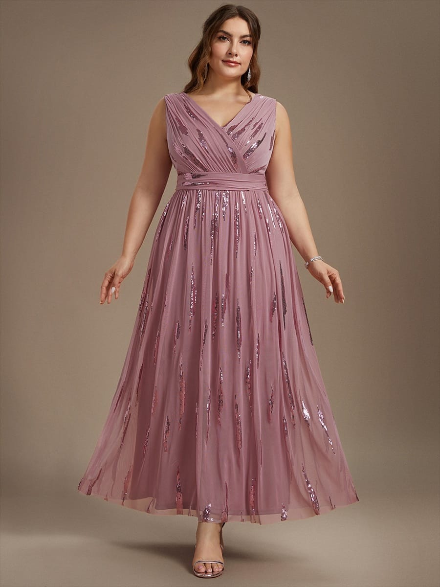 Tulle Sleeveless A-line Dress #color_Purple Orchid
