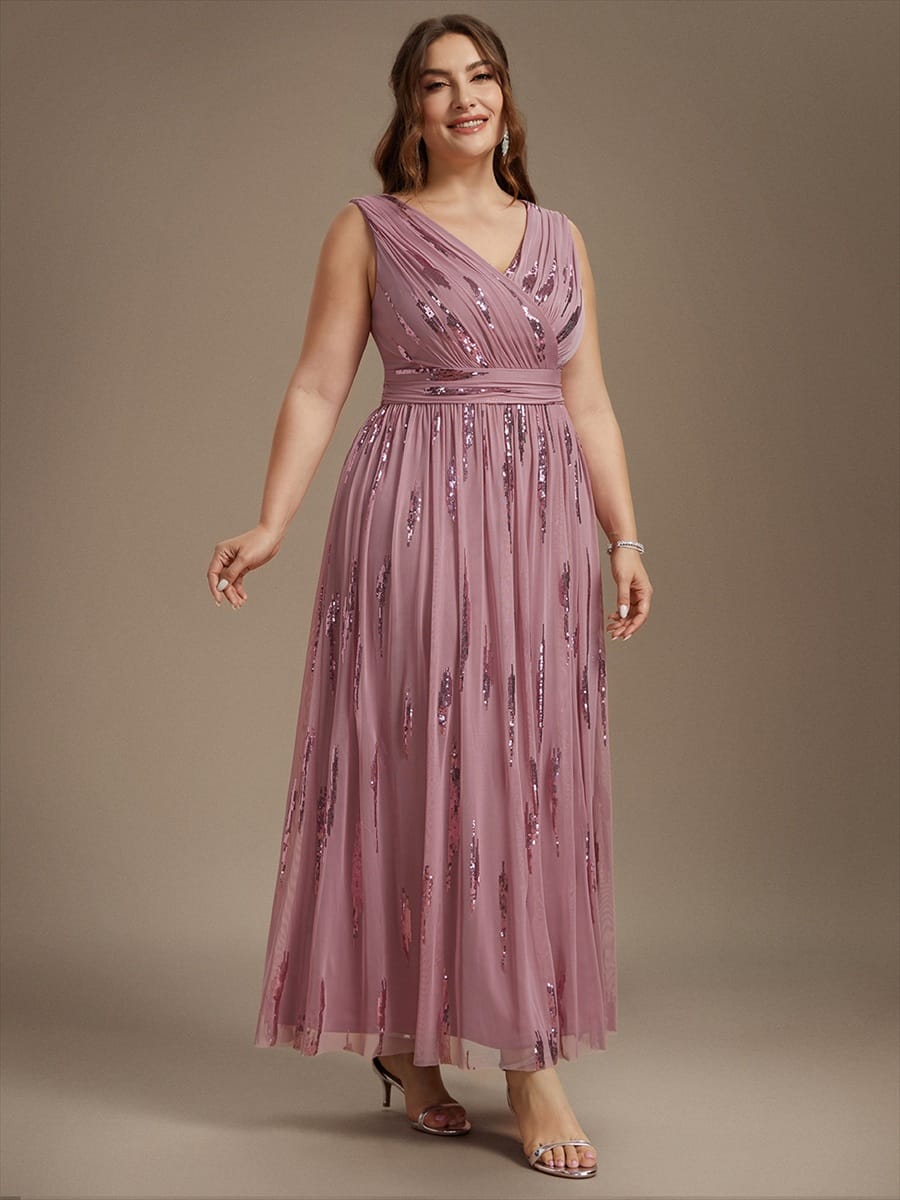 Tulle Sleeveless A-line Dress #color_Purple Orchid