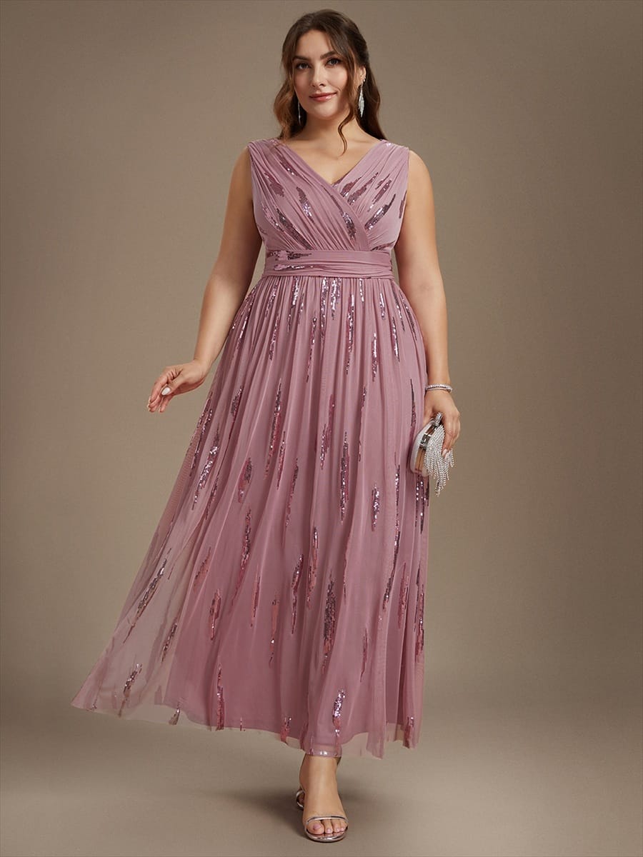 Tulle Sleeveless A-line Dress #color_Purple Orchid